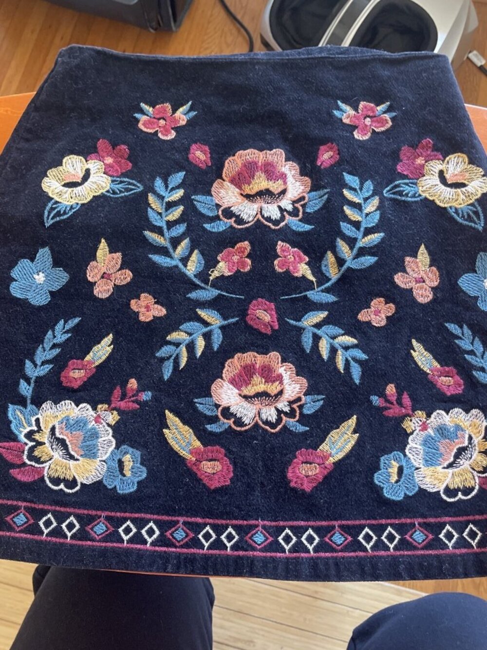 Boho Black Floral Embroidered Mini Skirt Mi Ami Boho Size Small